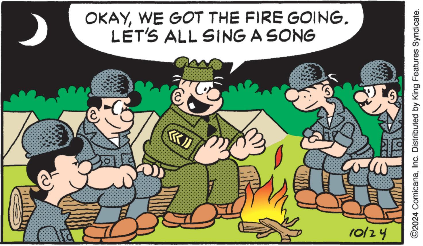 Event OCR: OKAYWE GOT THE FIRE GOING. LET'S ALL SING A SONG 10/24 (5) ©2024 ComicanaInc. Distributed by King Features Syndicate. OKAYWE GOT THE FIRE GOING . LET'S ALL SING A SONG 10/24 ( 5 ) © 2024 ComicanaInc. Distributed by King Features Syndicate .