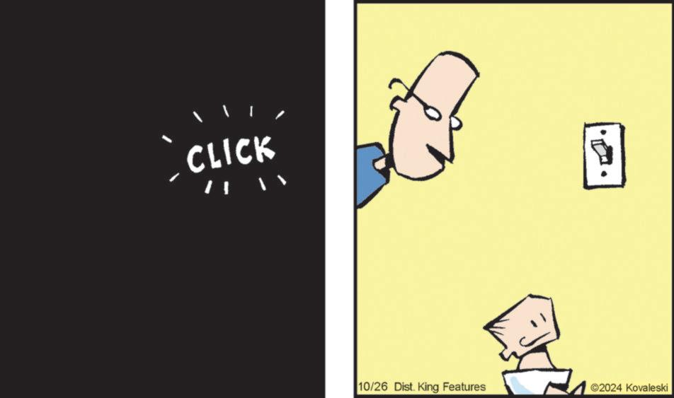Fictional character OCR: CLICK 10/26 Dist. King Features ©2024 Kovaleski CLICK 10/26 Dist . King Features © 2024 Kovaleski