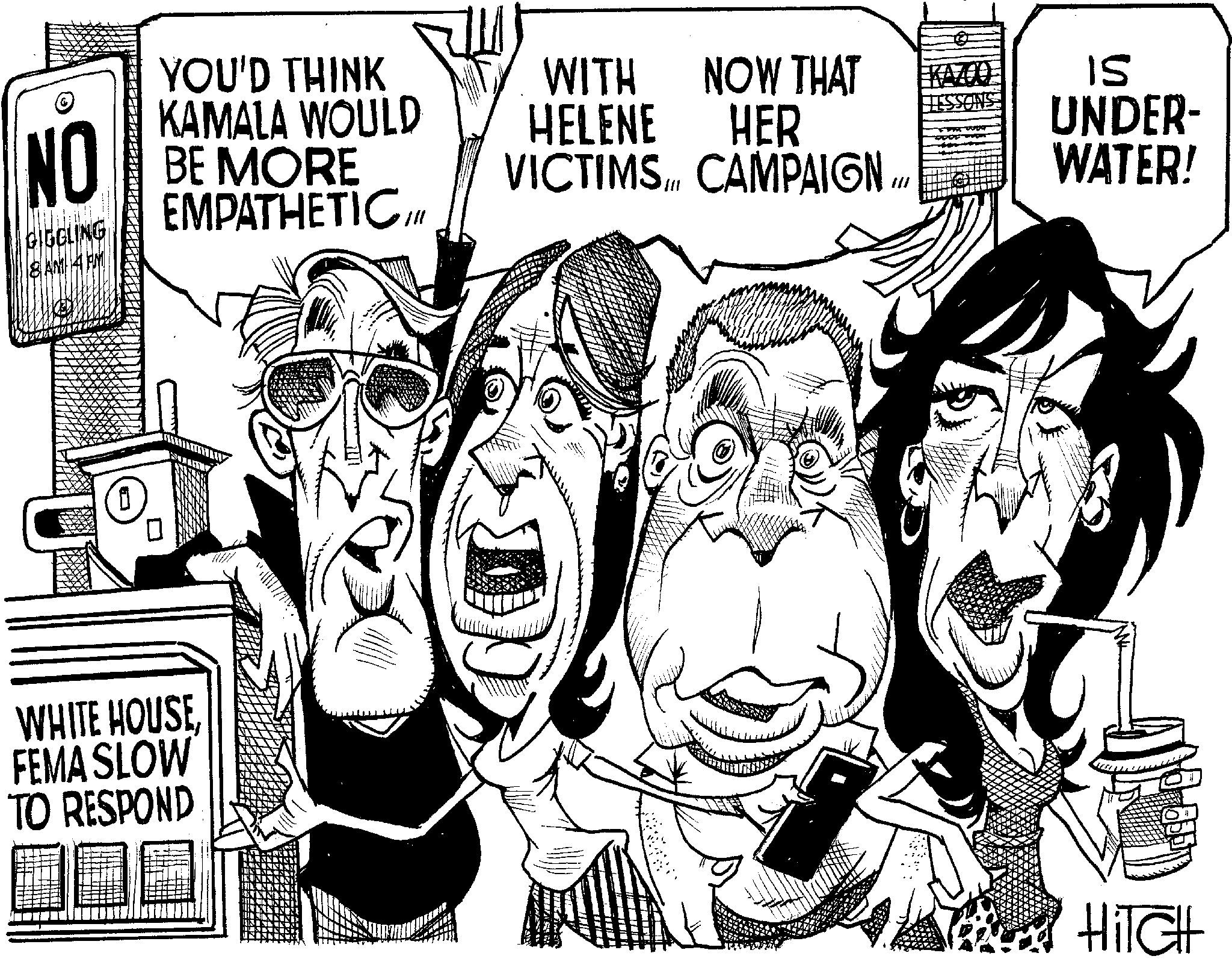 Font OCR: NO GIGGLING 8 AM PM YOU'D THINK KAMALA WOULD BE MORE WITH NOW THAT HELENE IS HER VICTIMS. CAMPAIGN. UNDER- WATER! EMPATHETIC Il WHITE HOUSEFEMA SLOW TO RESPOND HITCH NO GIGGLING 8 AM PM YOU'D THINK KAMALA WOULD BE MORE WITH NOW THAT HELENE IS HER VICTIMS . CAMPAIGN . UNDER- WATER ! EMPATHETIC Il WHITE HOUSEFEMA SLOW TO RESPOND HITCH