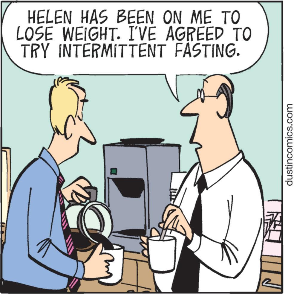 Art OCR: HELEN HAS BEEN ON ME TO LOSE WEIGHT. I'VE AGREED TO TRY INTERMITTENT FASTING. dustincomics.com HELEN HAS BEEN ON ME TO LOSE WEIGHT . I'VE AGREED TO TRY INTERMITTENT FASTING . dustincomics.com