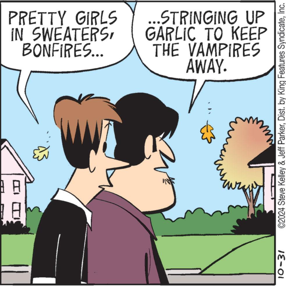 Interaction OCR: PRETTY GIRLS IN SWEATERSBONFIRES... ...STRINGING UP GARLIC TO KEEP THE VAMPIRES AWAY. 10-31 ©2024 Steve Kelley & Jeff ParkerInc. PRETTY GIRLS IN SWEATERSBONFIRES ... ... STRINGING UP GARLIC TO KEEP THE VAMPIRES AWAY . 10-31 © 2024 Steve Kelley & Jeff ParkerDist . by King Features Syndicate