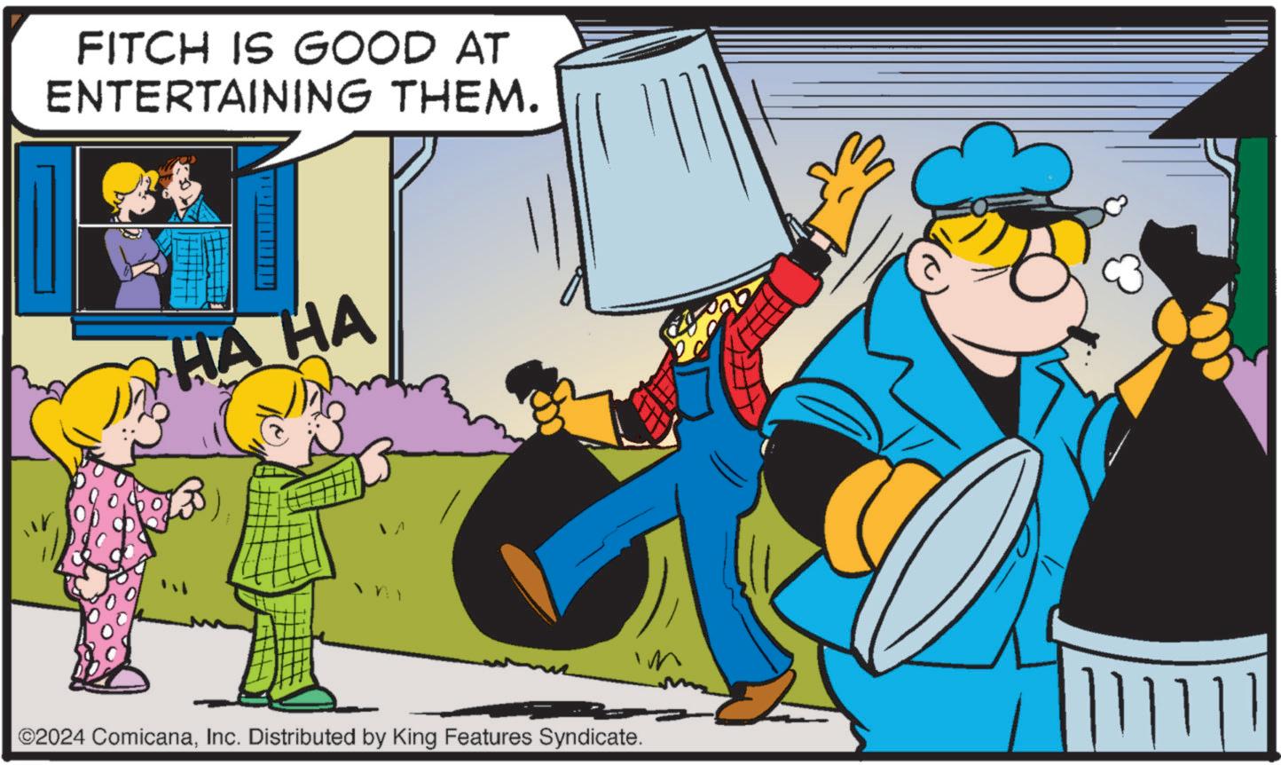 Illustration OCR: FITCH IS GOOD AT ENTERTAINING THEM. HA HA ©2024 ComicanaInc. Distributed by King Features Syndicate. ?????? FITCH IS GOOD AT ENTERTAINING THEM . HA HA © 2024 ComicanaInc. Distributed by King Features Syndicate . ??????