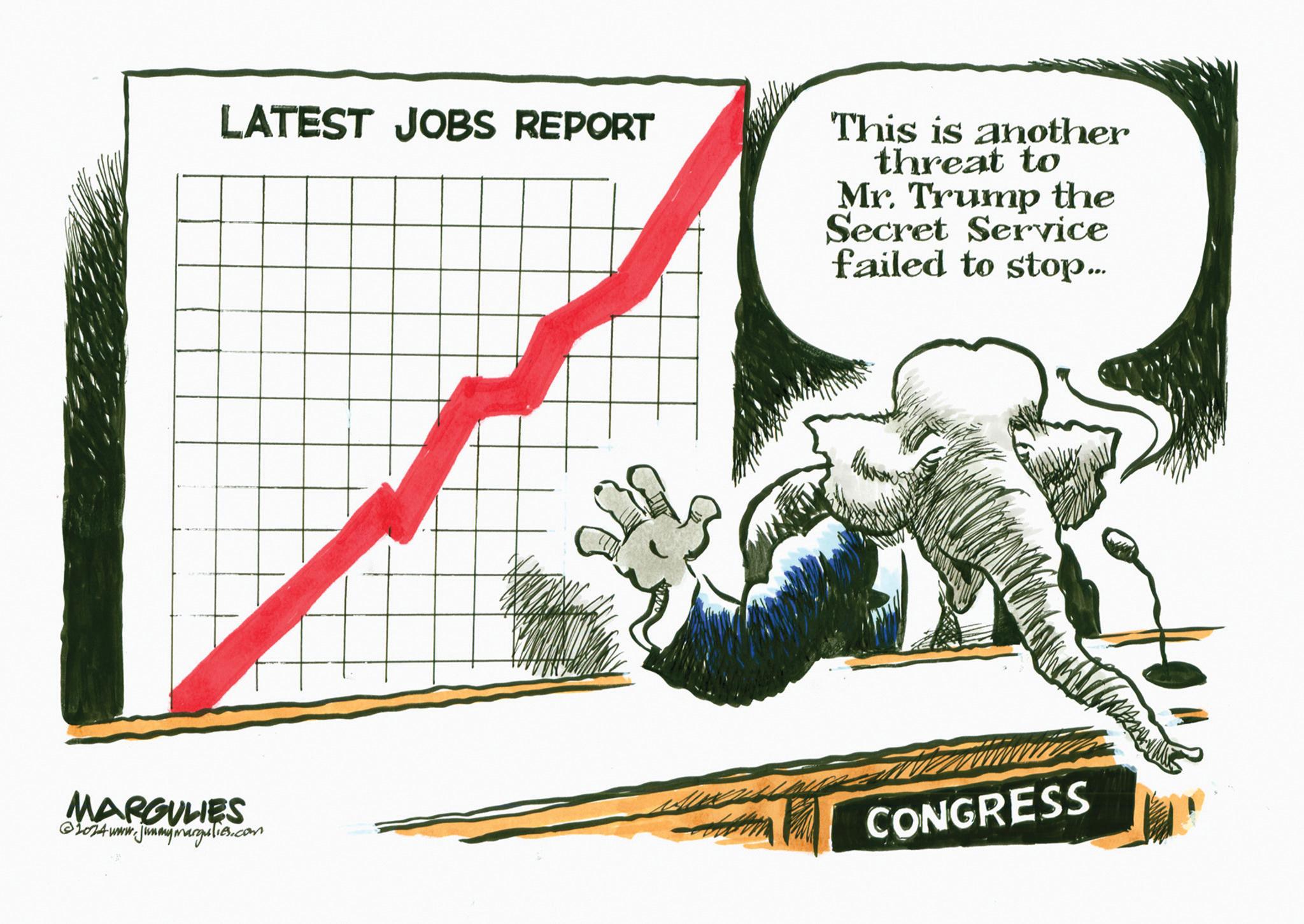 Line art OCR: LATEST JOBS REPORT This is another threat to Mr. Trump the Secret Service failed to stop... MARGULIES ww.jummymargulies.com 1024 www. CONGRESS LATEST JOBS REPORT This is another threat to Mr. Trump the Secret Service failed to stop ... MARGULIES ww.jummymargulies.com 1024 www . CONGRESS