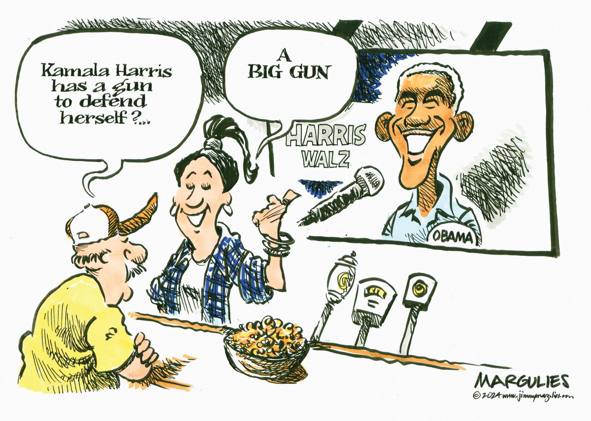 Happy OCR: Kamala Harris has a gun to defend herself?... A BIG GUN HARRIS WALZ OBAMA MARGULIES 2024 www.jimmymarzilies.com Kamala Harris has a gun to defend herself ? ... A BIG GUN HARRIS WALZ OBAMA MARGULIES 2024 www.jimmymarzilies.com