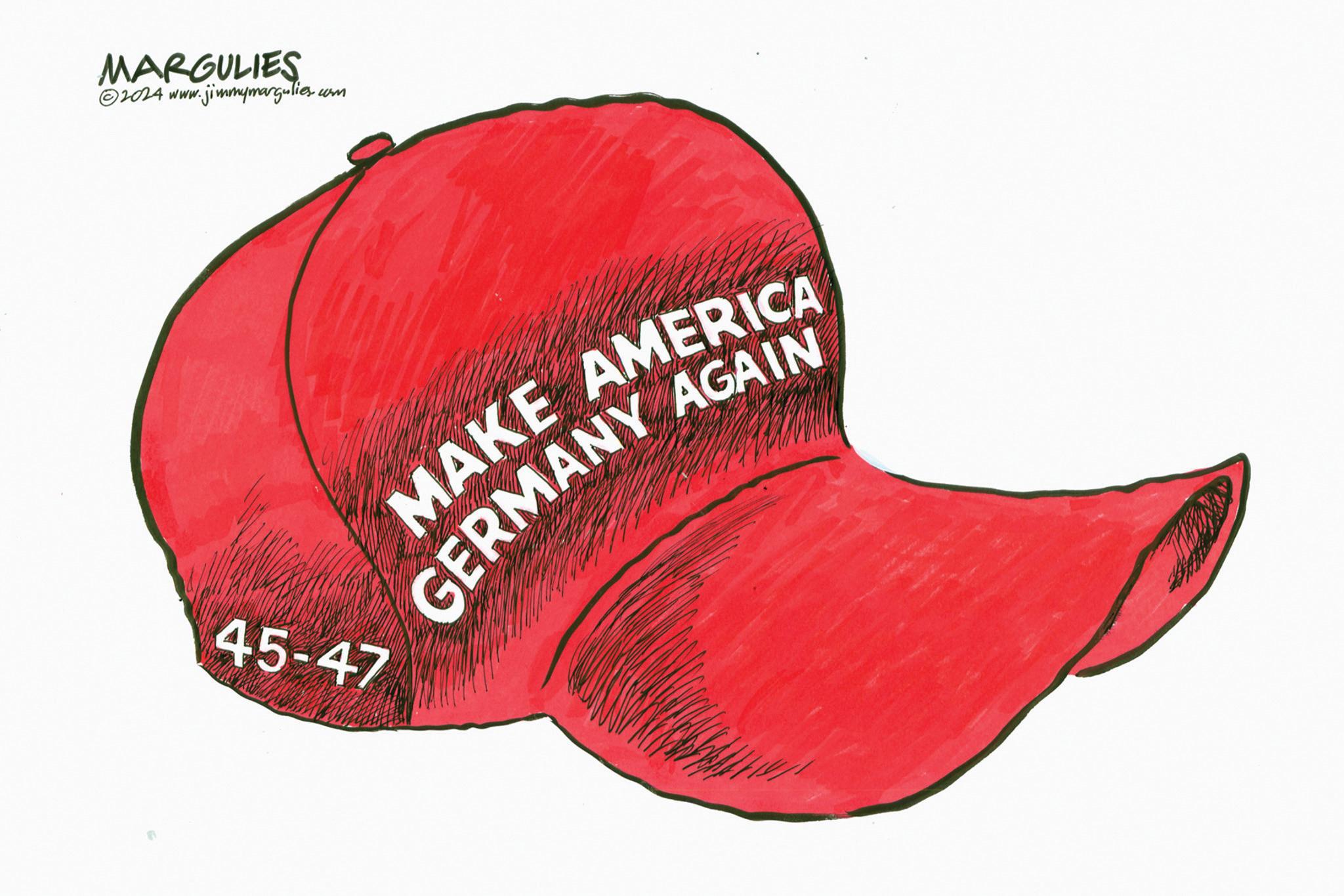 Costume hat OCR: MARGULIES 2024 www.jimmymargulies. cm MAKE AMERICA GERMANY AGAIN 45-47 MARGULIES 2024 www.jimmymargulies . cm MAKE AMERICA GERMANY AGAIN 45-47