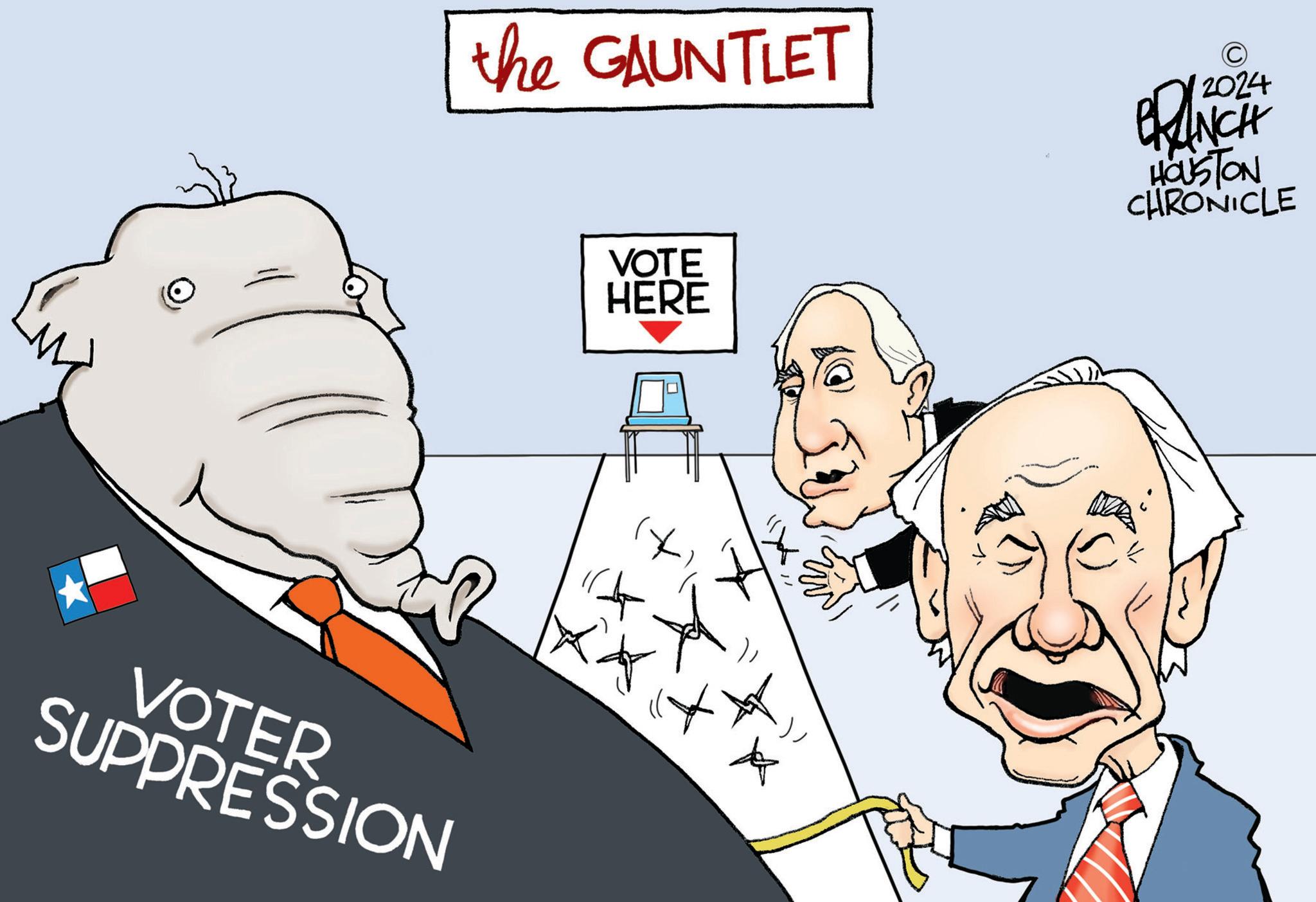 Font OCR: VOTER SUPPRESSION the GAUNTLET © 2024 BRANCH HOUSTON CHRONICLE VOTE HERE ? ? VOTER SUPPRESSION the GAUNTLET © 2024 BRANCH HOUSTON CHRONICLE VOTE HERE ? ?