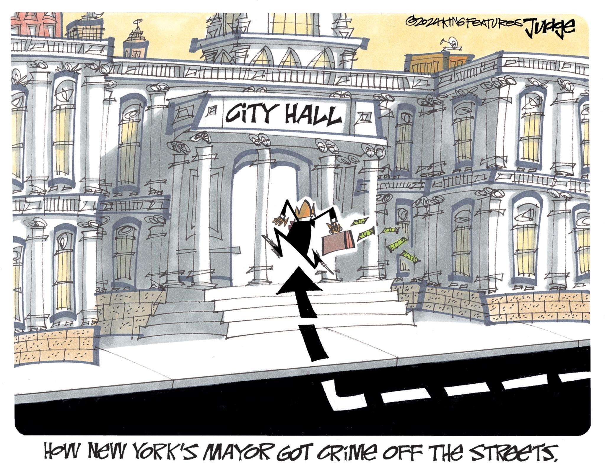 Stock photography OCR: ?? AA CITY HALL ??? @2024KING FEATURES Judge " L HOW NEW YORK'S MAYOR GOT CRIME OFF THE STREETS. ?? AA CITY HALL ??? @ 2024KING FEATURES Judge " L HOW NEW YORK'S MAYOR GOT CRIME OFF THE STREETS .