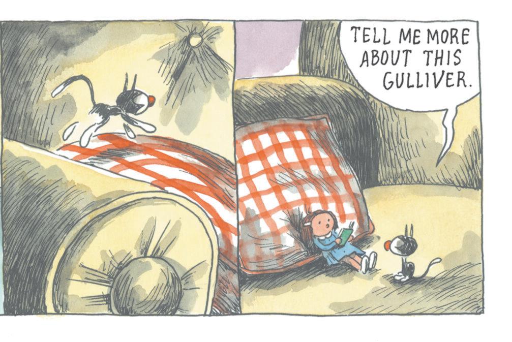 Painting OCR: TELL ME MORE ABOUT THIS GULLIVER. TELL ME MORE ABOUT THIS GULLIVER .