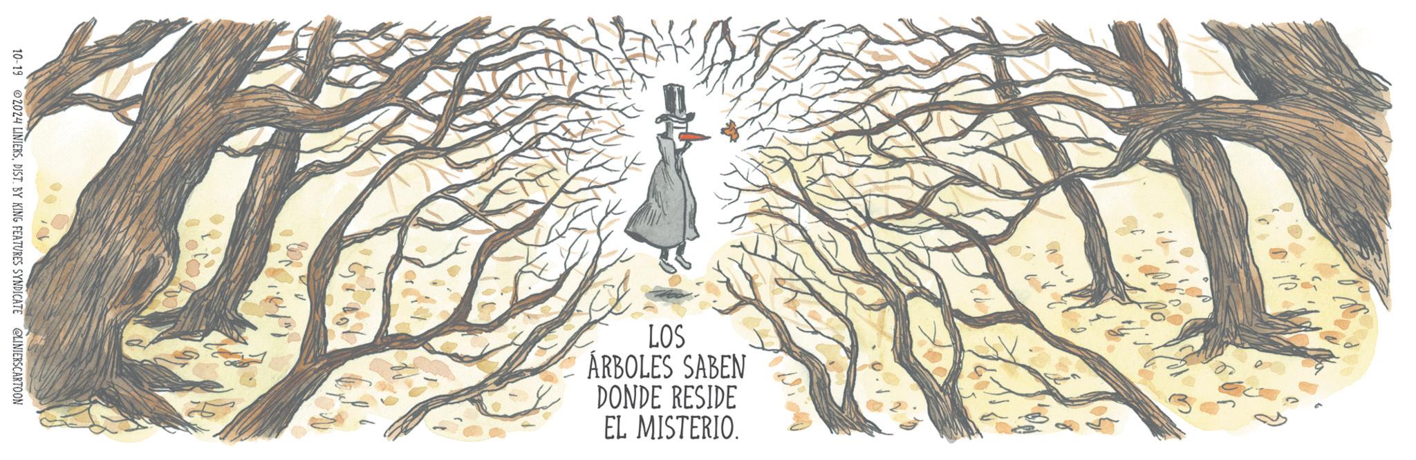 Visual arts OCR: 10-19 2024 LINIERSDIST. BY KING FEATURES SYNDICATE @LINIERS CARTOON LOS ÁRBOLES SABEN DONDE RESIDE EL MISTERIO. 10-19 2024 LINIERSDIST . BY KING FEATURES SYNDICATE @LINIERS CARTOON LOS ÁRBOLES SABEN DONDE RESIDE EL MISTERIO .