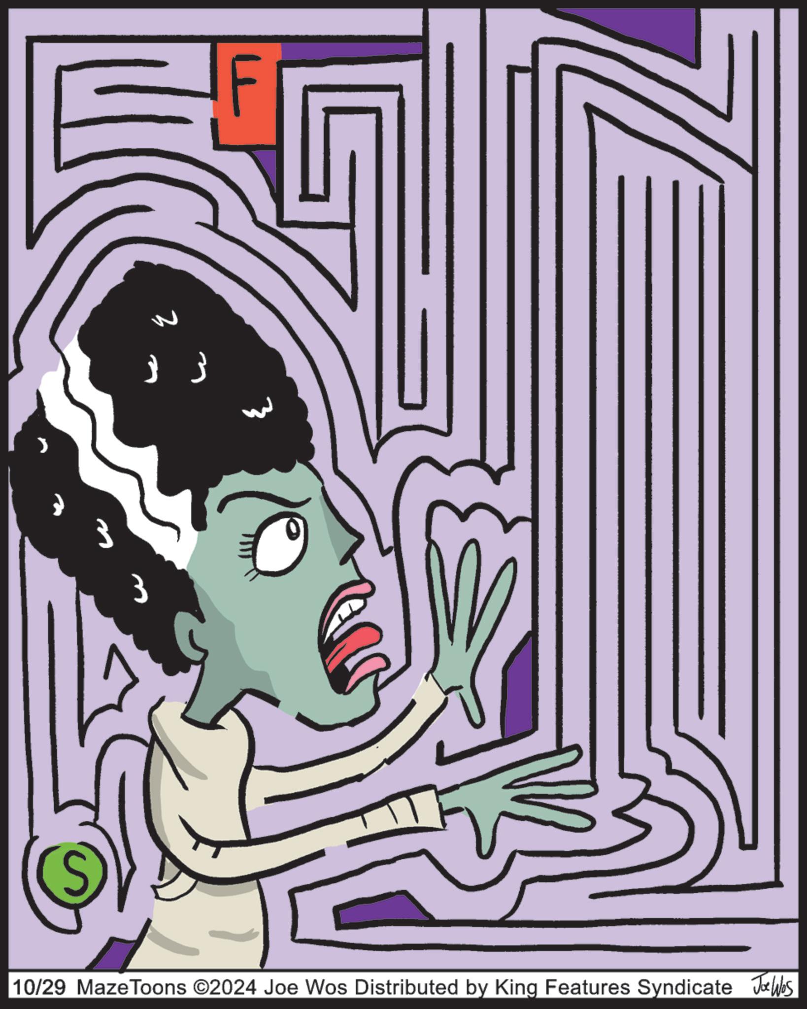 Drawing OCR: ?? ?? F 10/29 Maze Toons 2024 Joe Wos Distributed by King Features Syndicate Joe Was ?? ?? F 10/29 Maze Toons 2024 Joe Wos Distributed by King Features Syndicate Joe Was