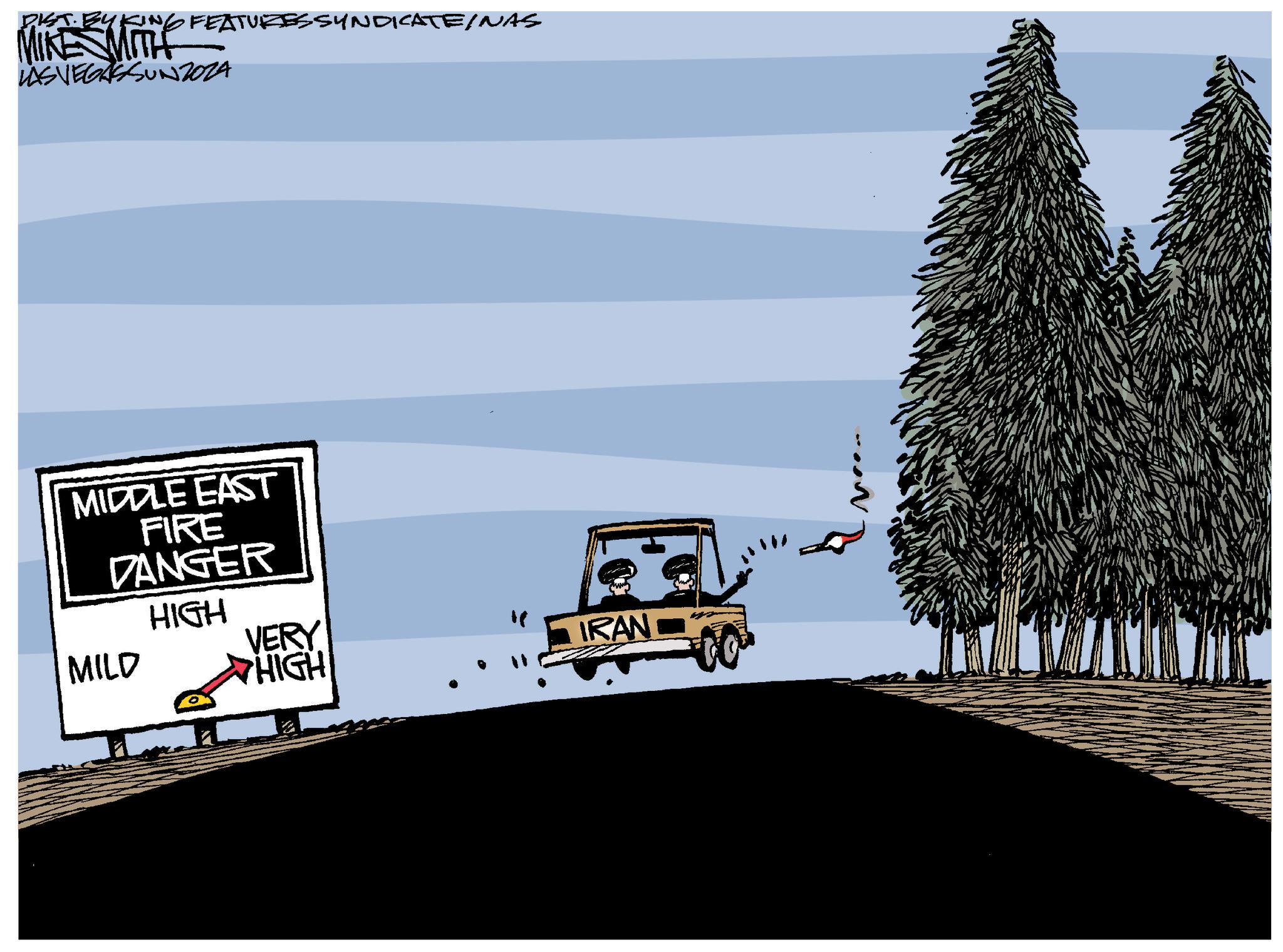 Car OCR: PIST. BUK MIKE MITH • FEATURES SYNDICATE/NAS LAS VEGASSUNZOZA MIDDLE EAST FIRE DANGER HIGH MILD VERY " IRAN HIGH PIST . BUK MIKE MITH • FEATURES SYNDICATE / NAS LAS VEGASSUNZOZA MIDDLE EAST FIRE DANGER HIGH MILD VERY " IRAN HIGH