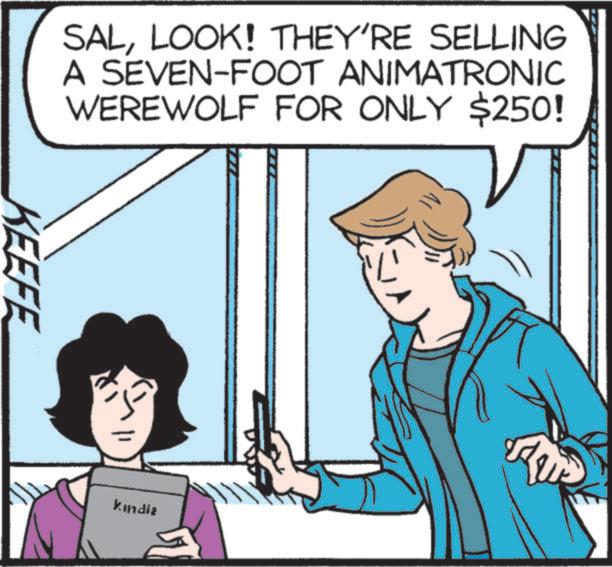 Hat OCR: SALLOOK! THEY'RE SELLING A SEVEN-FOOT ANIMATRONIC WEREWOLF FOR ONLY $250! KEEFE kindla R SALLOOK ! THEY'RE SELLING A SEVEN - FOOT ANIMATRONIC WEREWOLF FOR ONLY $ 250 ! KEEFE kindla R
