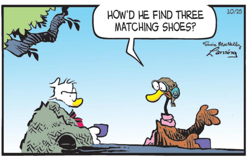 Fictional character OCR: HOW'D HE FIND THREE MATCHING SHOES? 10/25 Susie MacNelly Lansing HOW'D HE FIND THREE MATCHING SHOES ? 10/25 Susie MacNelly Lansing