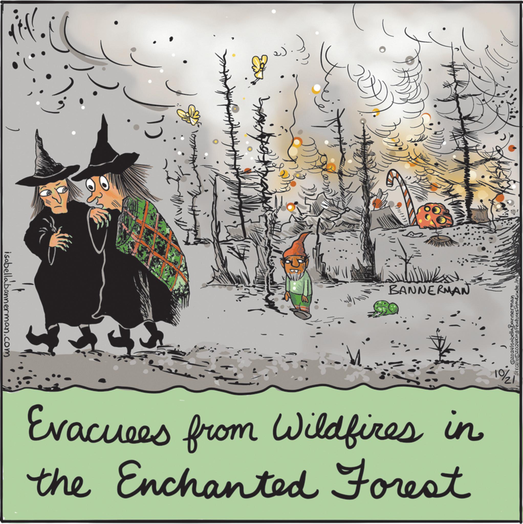 Happy OCR: isabellabannerman.com BANNERMAN Gan 20241sabellaBannerman SIXCHIx2024King Features SyndicateInd Evacuees from Wildfires in the Enchanted Forest 10/21 isabellabannerman.com BANNERMAN Gan 20241sabellaBannerman SIXCHIx2024King Features SyndicateInd Evacuees from Wildfires in the Enchanted Forest 10/21