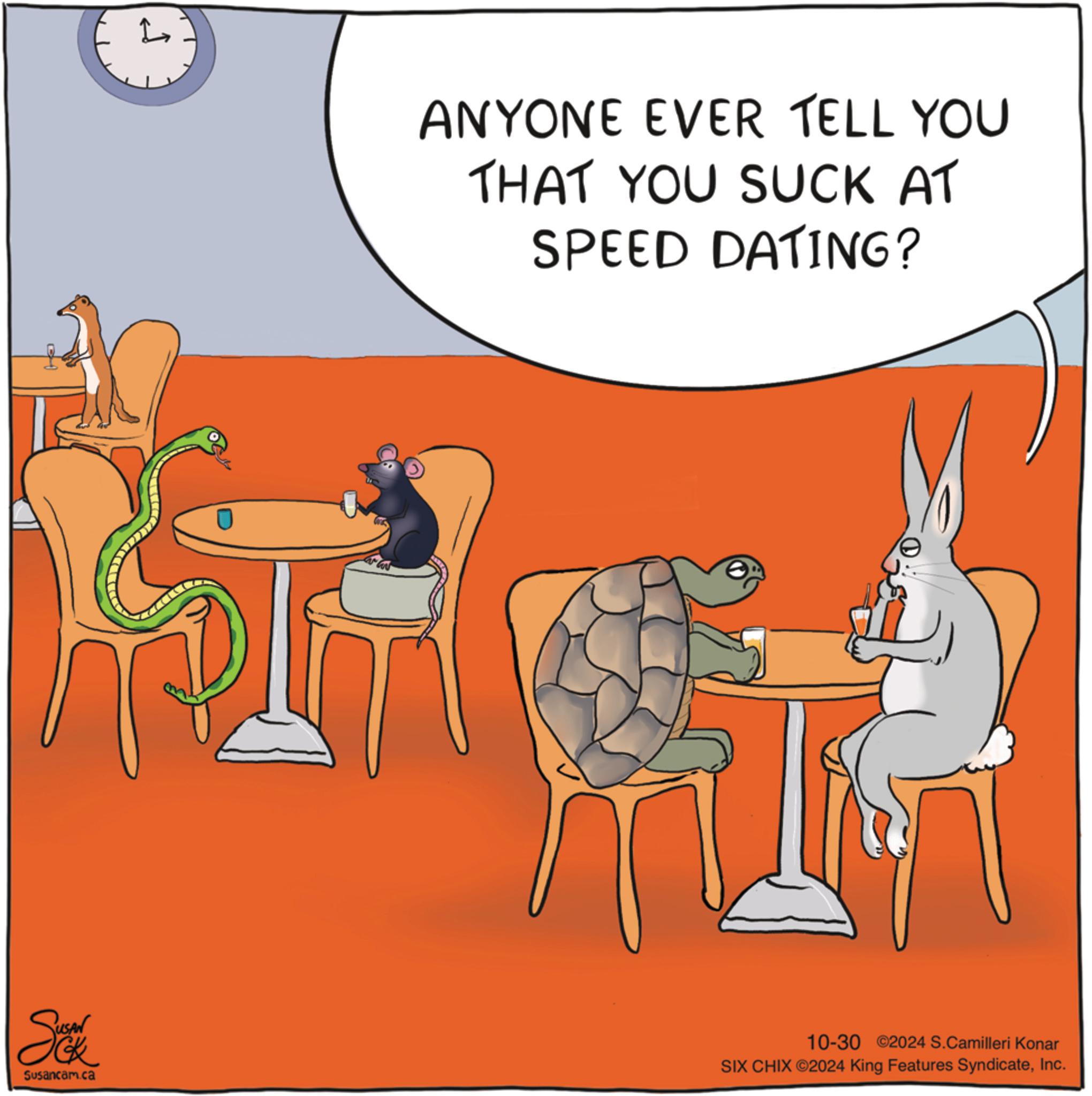 Parallel OCR: ANYONE EVER TELL YOU THAT YOU SUCK AT SPEED DATING? 0 Susancam.ca 10-30 2024 S.Camilleri Konar SIX CHIX ©2024 King Features SyndicateInc. ANYONE EVER TELL YOU THAT YOU SUCK AT SPEED DATING ? 0 Susancam.ca 10-30 2024 S.Camilleri Konar SIX CHIX © 2024 King Features Syndicate