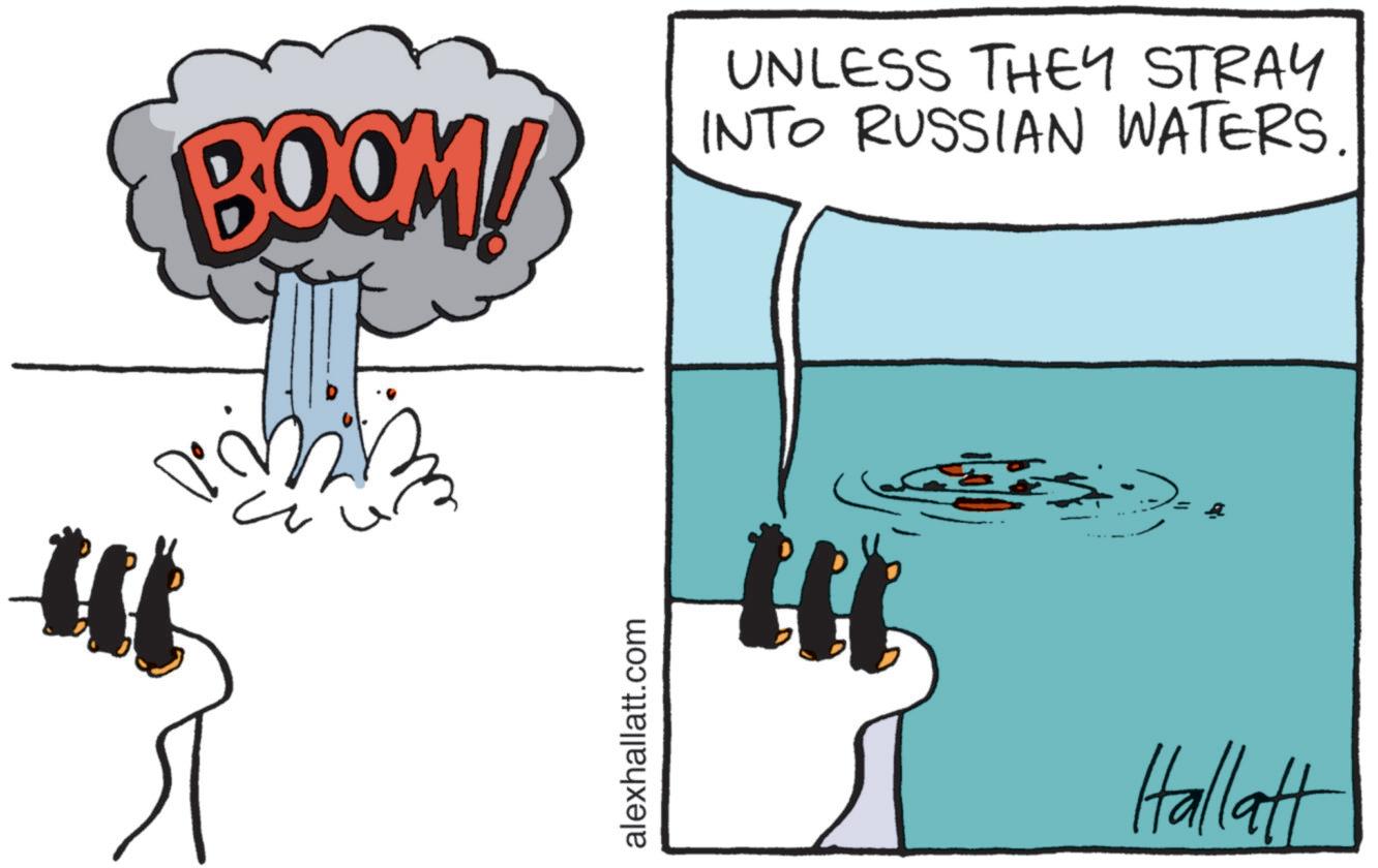 Finger OCR: BOOM! UNLESS THEY STRAY INTO RUSSIAN WATERS ? ? alexhallatt.com Hallatt BOOM ! UNLESS THEY STRAY INTO RUSSIAN WATERS ? ? alexhallatt.com Hallatt