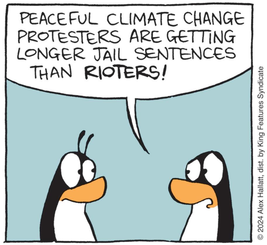 Gesture OCR: PEACEFUL CLIMATE CHANGE PROTESTERS ARE GETTING LONGER JAIL SENTENCES THAN RIOTERS! O 2024 Alex Hallattdist. by King Features Syndicate PEACEFUL CLIMATE CHANGE PROTESTERS ARE GETTING LONGER JAIL SENTENCES THAN RIOTERS ! O 2024 Alex Hallattdist . by King Features Syndicate