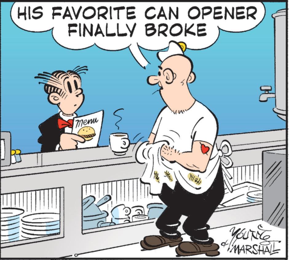 Art OCR: HIS FAVORITE CAN OPENER FINALLY BROKE menu 3 MAT MARSHAL 90 HIS FAVORITE CAN OPENER FINALLY BROKE menu 3 MAT MARSHAL 90