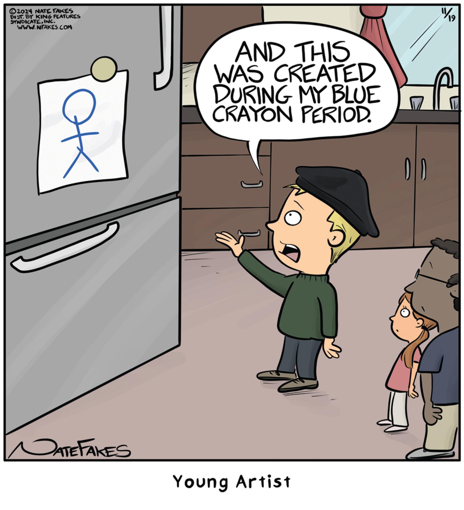 Fictional character OCR: 2024 NATE FAKES DIST. BY KING FEATURES SYNDICATEINC. WWW.NFAKES.COM ?? AND THIS WAS CREATED DURING MY BLUE CRAYON PERIOD. 119 C DATE FAKES Young Artist 2024 NATE FAKES DIST . BY KING FEATURES SYNDICATEINC . WWW.NFAKES.COM ?? AND THIS WAS CREATED DURING MY BLUE CRAYON PERIOD . 119 C DATE FAKES Young Artist
