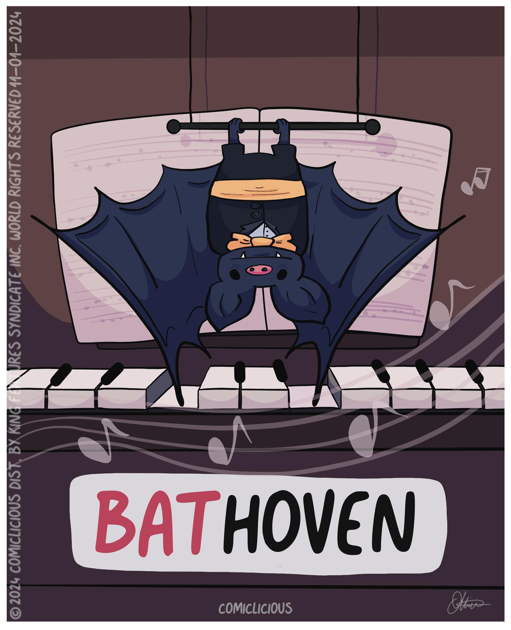 Art OCR: © 2024 COMICLICIOUS DIST. BY KING FURES SYNDICATE INC. WORLD RIGHTS RESERVED 11-01-2024 BATHOVEN COMICLICIOUS Otties © 2024 COMICLICIOUS DIST . BY KING FURES SYNDICATE INC . WORLD RIGHTS RESERVED 11-01-2024 BATHOVEN COMICLICIOUS Otties