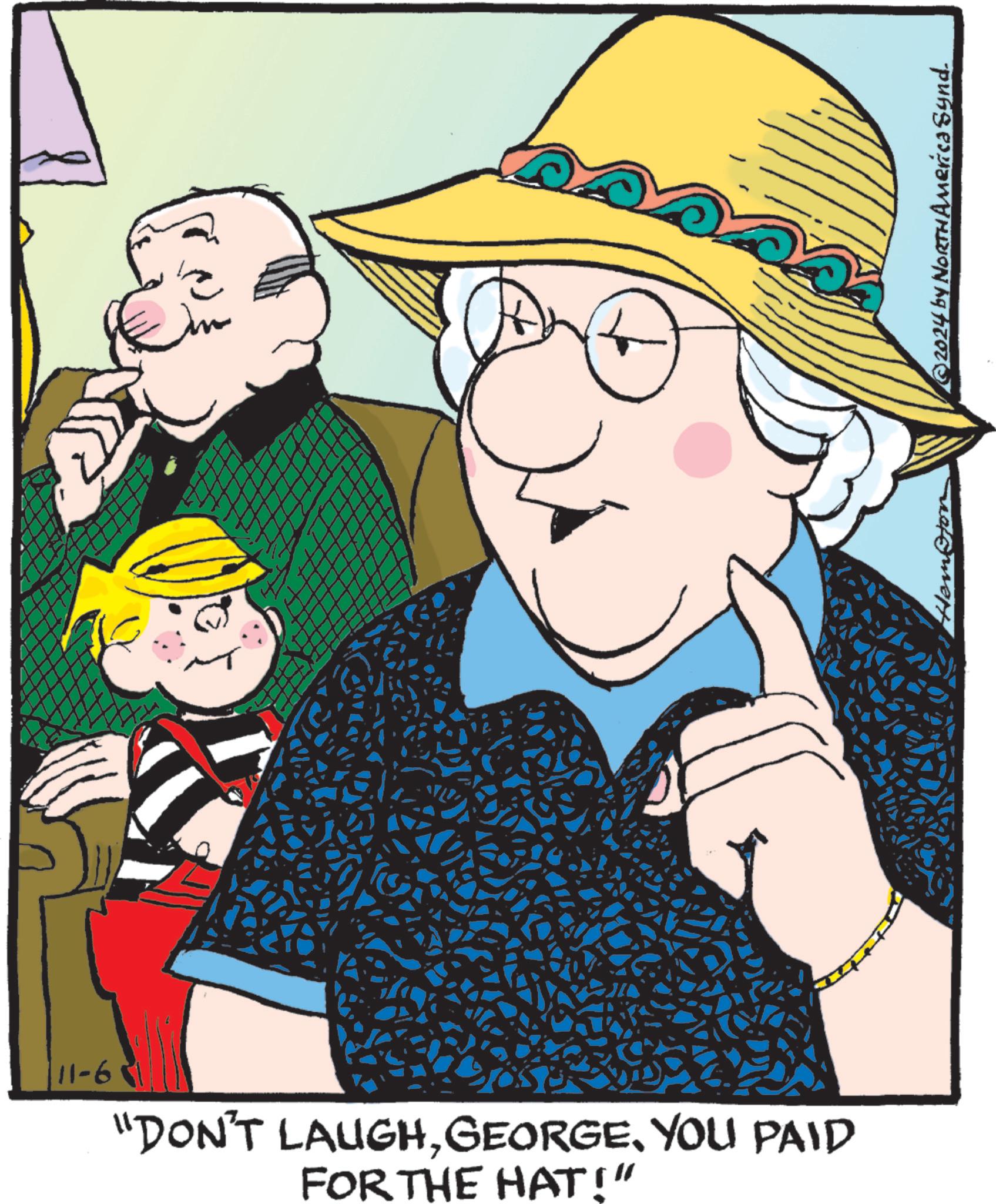 Illustration OCR: "DON'T LAUGHYOU PAID FOR THE HAT!" 9-11 ©2024 by NORTH America Synd. " DON'T LAUGHYOU PAID FOR THE HAT ! " 9-11 © 2024 by NORTH America Synd .