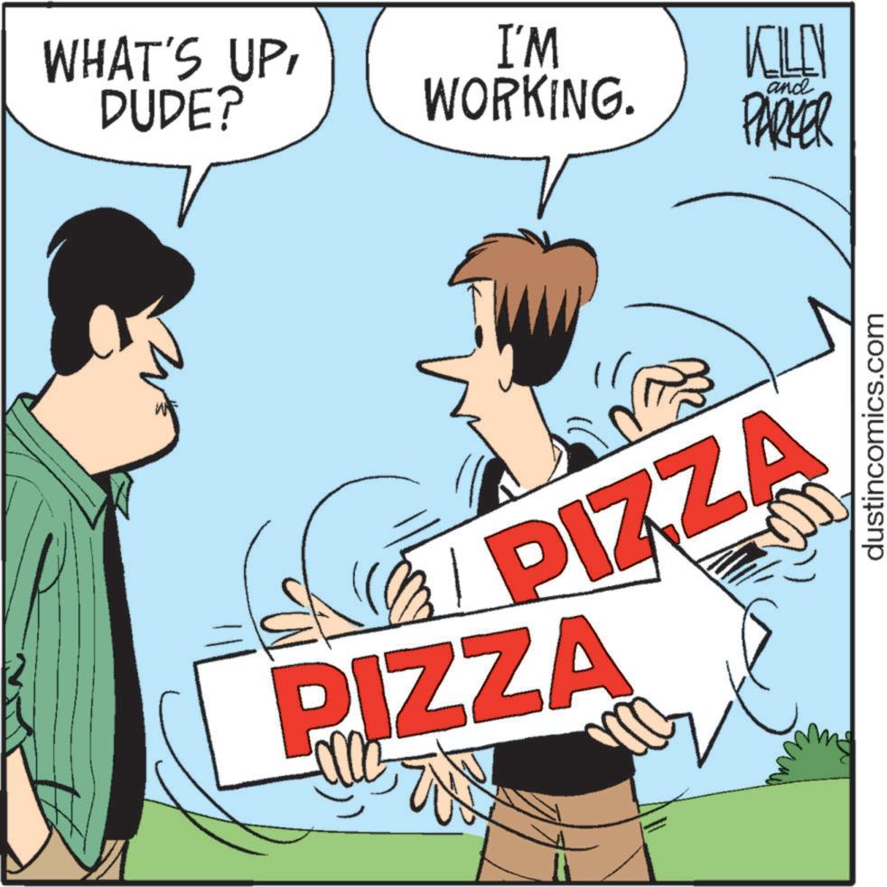 Pleased OCR: WHAT'S UPDUDE? I'M KILEN and WORKING. PARKER PIZZA PIZZA dustincomics.com WHAT'S UPDUDE ? I'M KILEN and WORKING . PARKER PIZZA PIZZA dustincomics.com