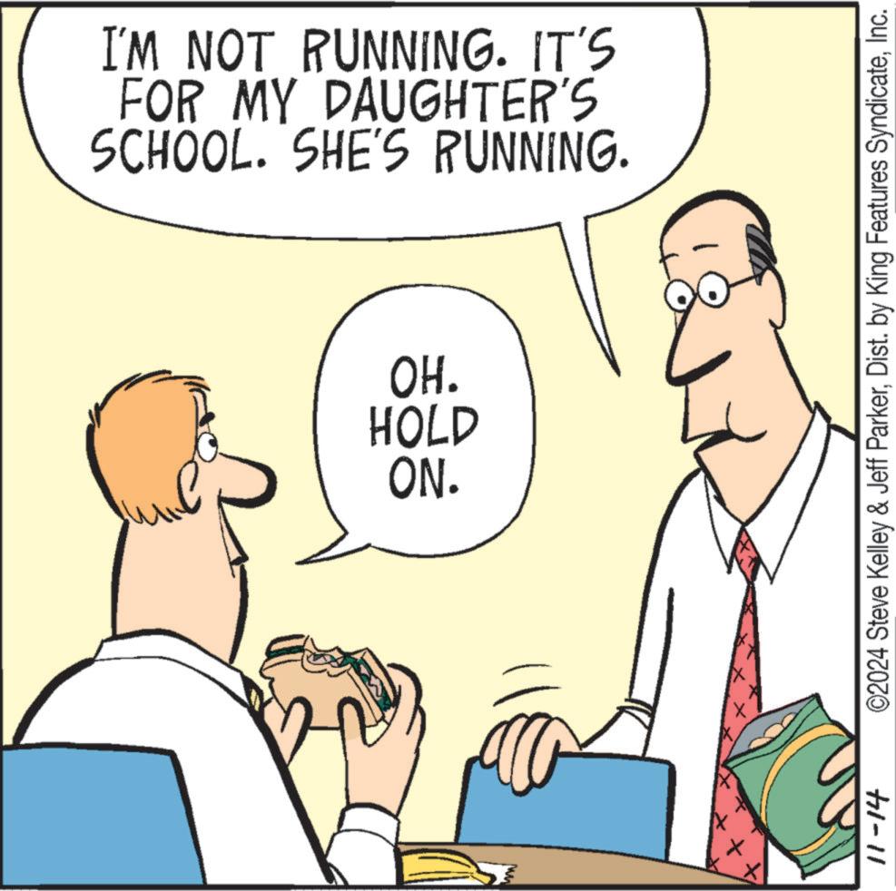 Gesture OCR: I'M NOT RUNNING. IT'S FOR MY DAUGHTER'S SCHOOL. SHE'S RUNNING. OH. HOLD ON. 11-14 ©2024 Steve Kelley & Jeff ParkerInc. I'M NOT RUNNING . IT'S FOR MY DAUGHTER'S SCHOOL . SHE'S RUNNING . OH . HOLD ON . 11-14 © 2024 Steve Kelley & Jeff ParkerDist . by King Features Syndicate
