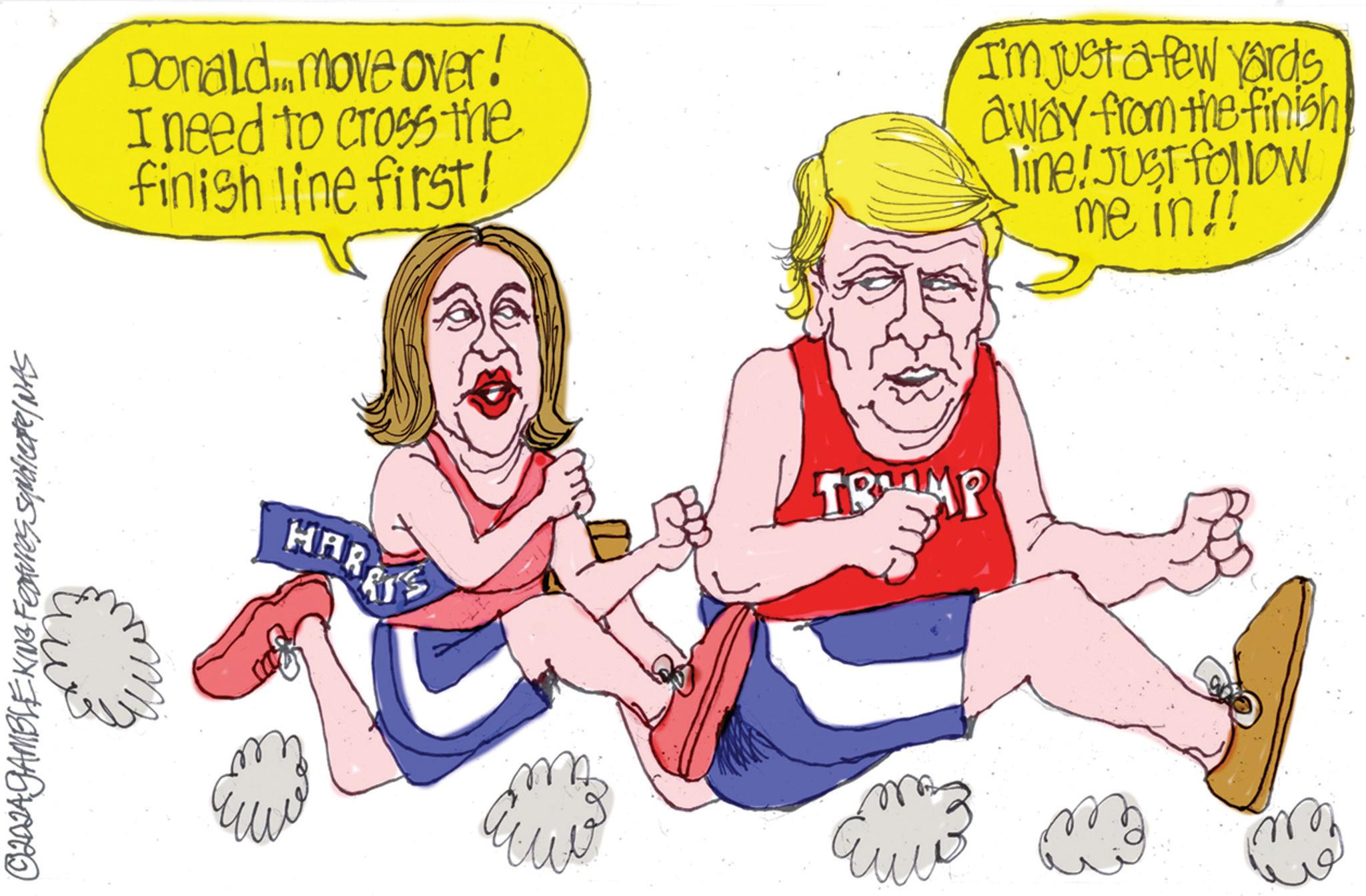 Gesture OCR: ©2024 GAMBLE KING Features suudicate/ WAS Donald... move over! I need to cross the finish line first! I'm just a few yards away from the finish! line! Just follow me in!! HARRY TBHAR qu © 2024 GAMBLE KING Features suudicate / WAS Donald ... move over ! I need to cross the finish line first ! I'm just a few yards away from the finish ! line ! Just follow me in !! HARRY TBHAR qu