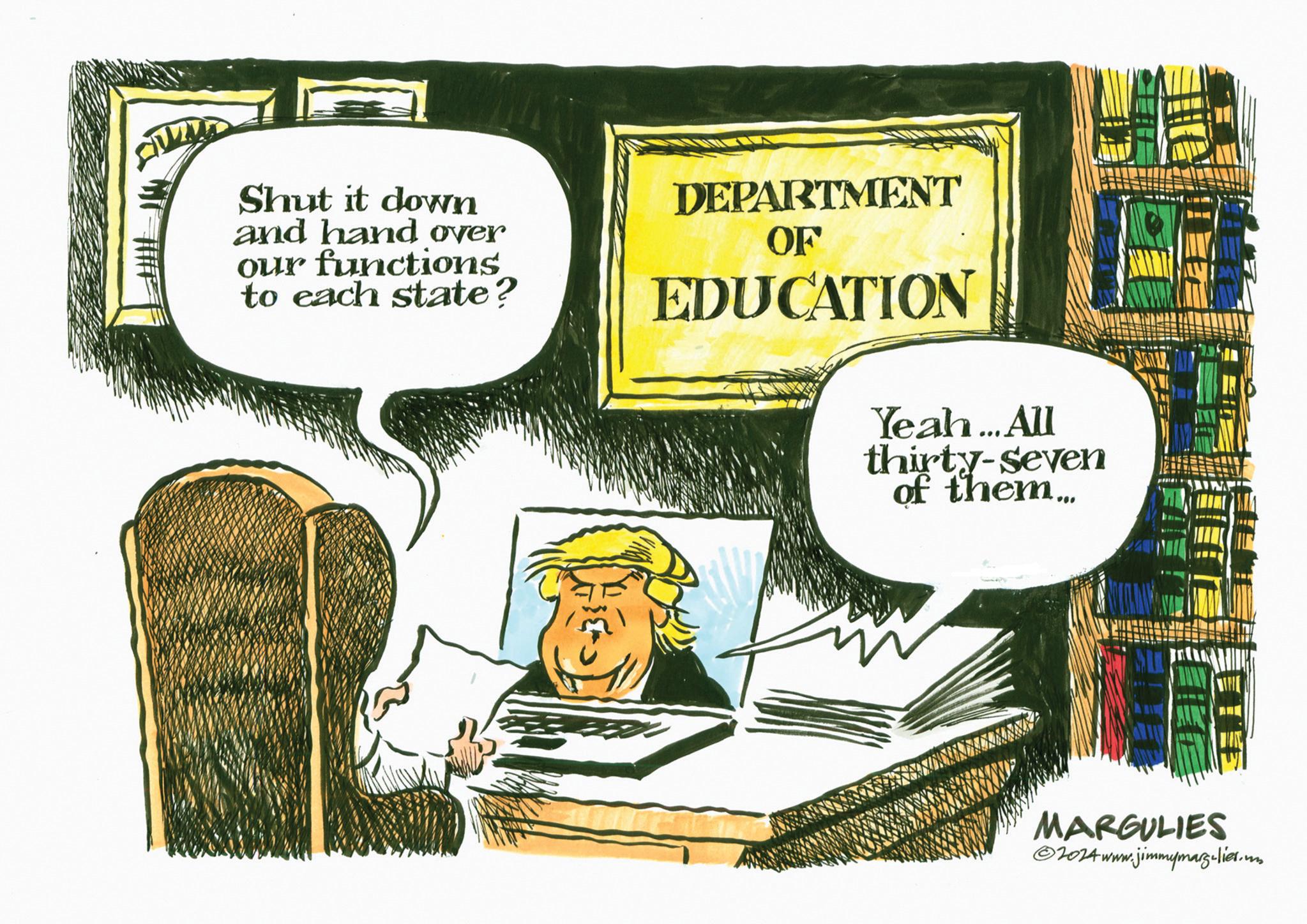 Comics OCR: Shut it down and hand over our functions to each state? DEPARTMENT OF EDUCATION Yeah... All thirty-seven of them... MARGULIES 2024www.jimmymargulier.um Shut it down and hand over our functions to each state ? DEPARTMENT OF EDUCATION Yeah ... All thirty - seven of them ... MARGULIES 2024www.jimmymargulier.um