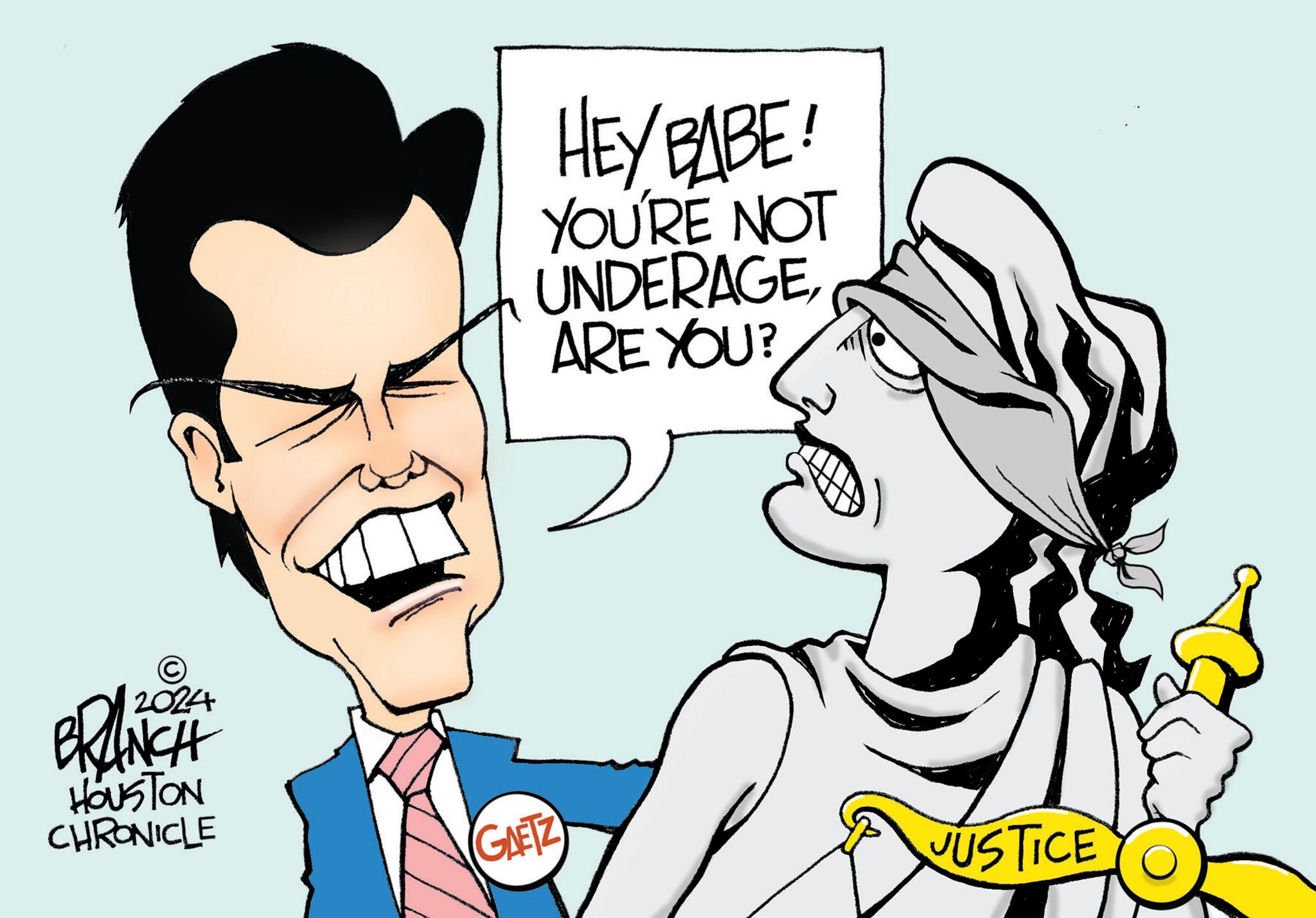Sharing OCR: © 2024 BRANCH HEY BABE! YOU'RE NOT UNDERAGEARE YOU? HOUSTON CHRONICLE GAETZ JUSTICE © 2024 BRANCH HEY BABE ! YOU'RE NOT UNDERAGEARE YOU ? HOUSTON CHRONICLE GAETZ JUSTICE