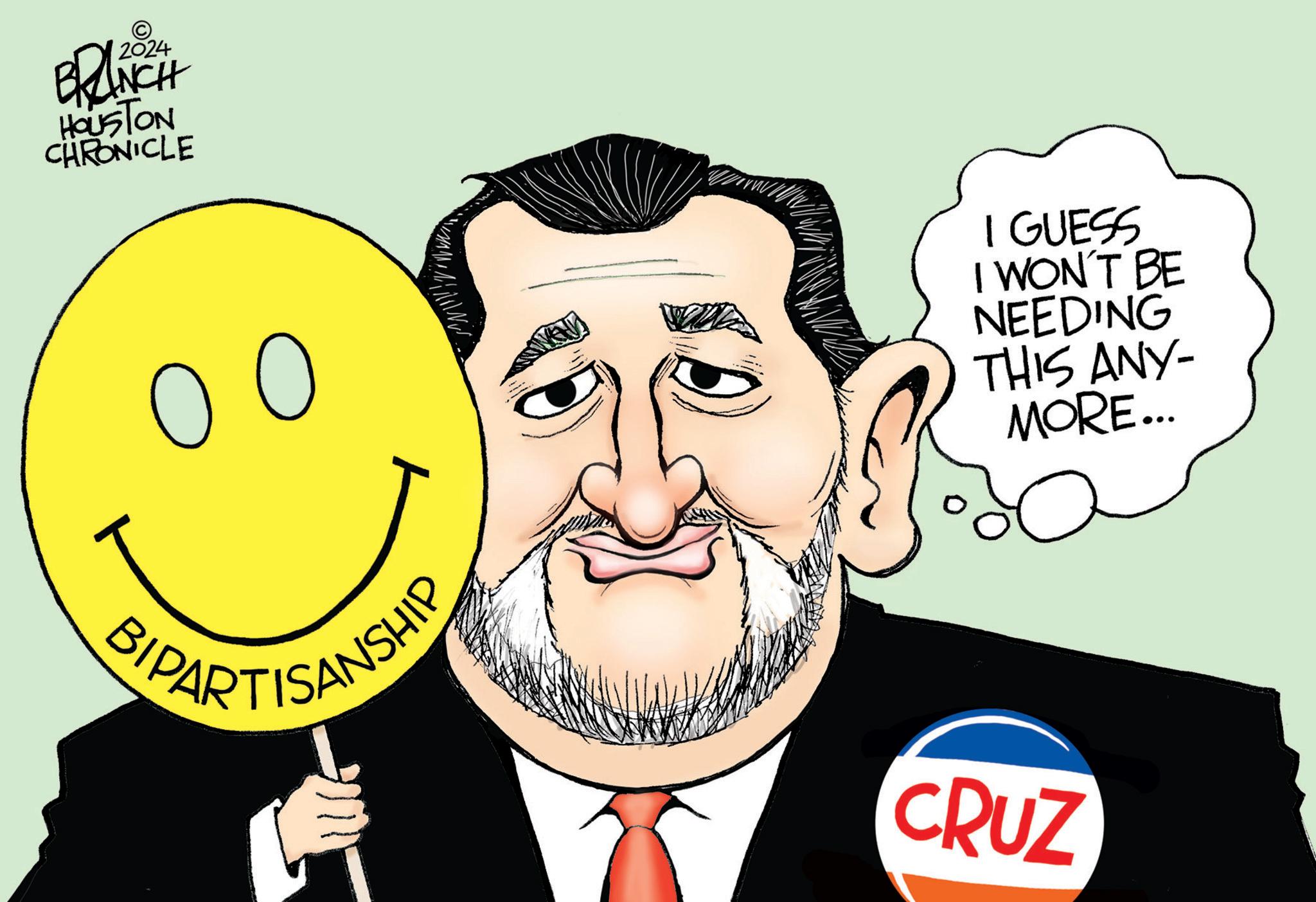 Human OCR: BRANCH HOUSTON CHRONICLE I GUESS I WON'T BE NEEDING THIS ANY- MORE... SIPARTISANSHIP CRUZ BRANCH HOUSTON CHRONICLE I GUESS I WON'T BE NEEDING THIS ANY- MORE ... SIPARTISANSHIP CRUZ