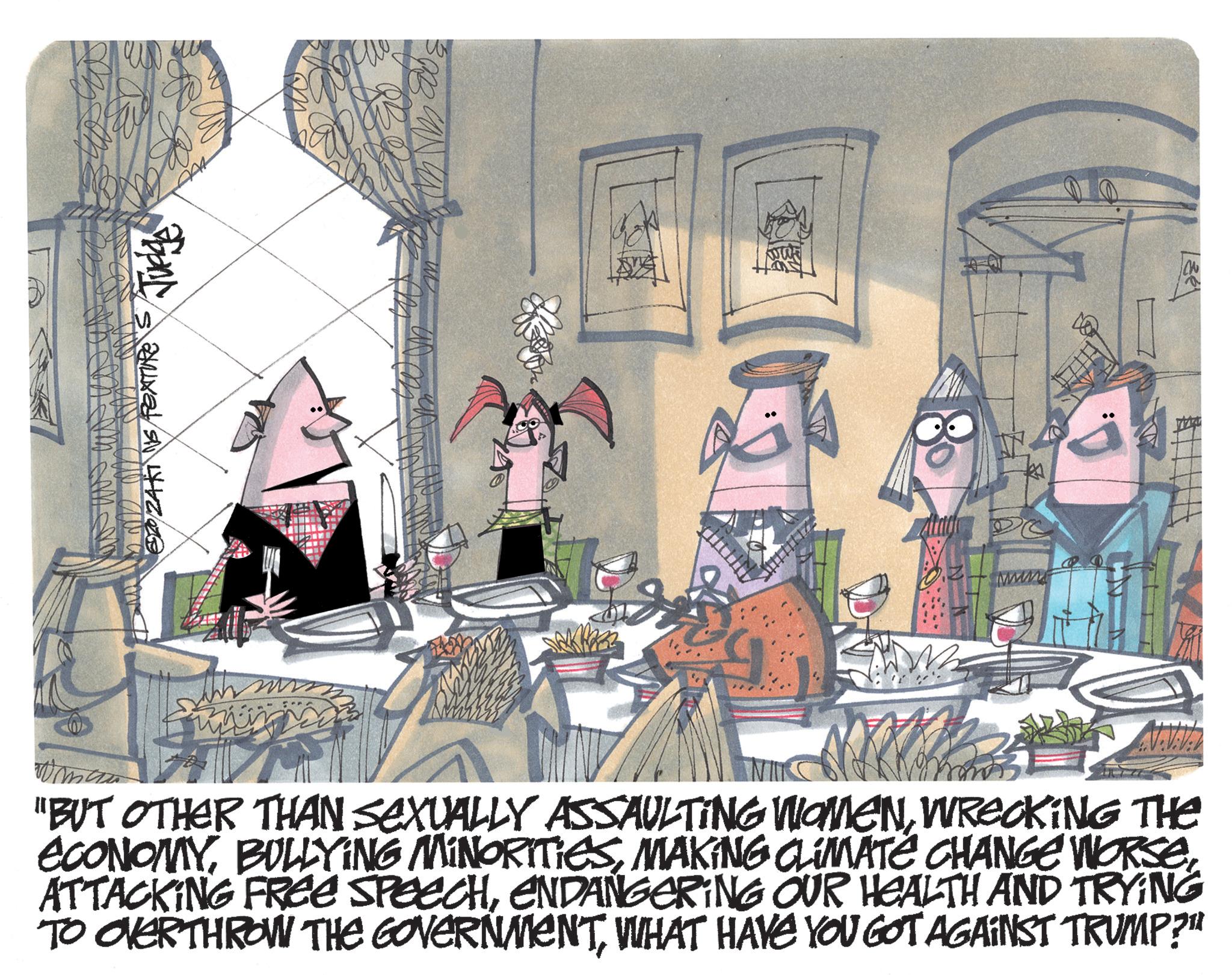Painting OCR: EZZAH VS FEXTURE Judge "BUT OTHER THAN SEXUALLY ASSAULTING WOMENWRECKING THE ECONOMYENDANGERING OUR HEALTH AND TRYING TO OVER THROW THE GOVERNMENTWHAT HAVE YOU GOT AGAINST TRUMP?" EZZAH VS FEXTURE Judge " BUT OTHER THAN SEXUALLY ASSAULTING WOMENWRECKING THE ECONOMYBULLYING MINORITIESMAKING CLIMATE CHANGE WORSEATTACKING FREE SPEECHENDANGERING OUR HEALTH AND TRYING TO OVER THROW THE GOVERNMENTWHAT HAVE YOU GOT AGAINST TRUMP ? "