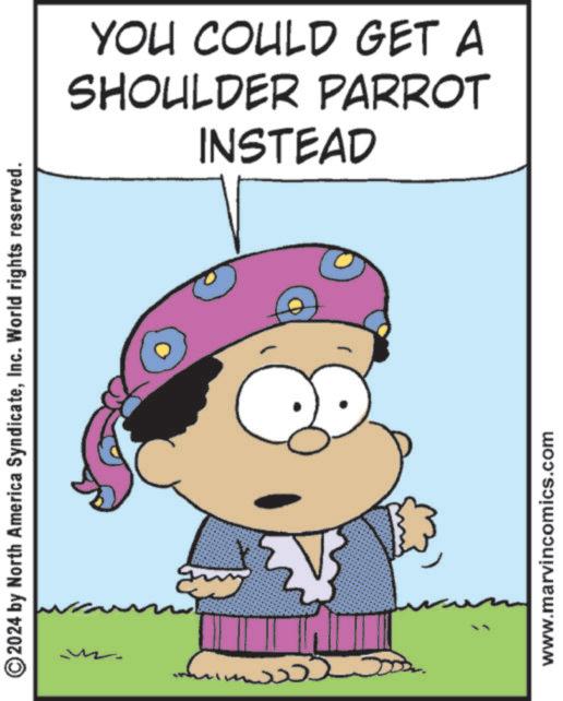 Sharing OCR: ©2024 by North America SyndicateInc. World rights reserved. . SHOULDER PARROT YOU COULD GET A INSTEAD www.marvincomics.com © 2024 by North America SyndicateInc. World rights reserved . . SHOULDER PARROT YOU COULD GET A INSTEAD www.marvincomics.com