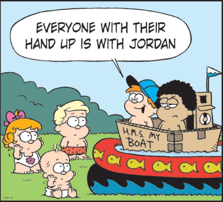 Art OCR: EVERYONE WITH THEIR HAND UP IS WITH JORDAN H.M.S. MY BOAT EVERYONE WITH THEIR HAND UP IS WITH JORDAN H.M.S. MY BOAT