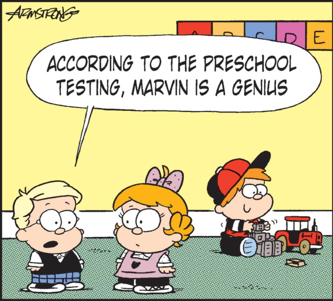 Fictional character OCR: ARMSTRONG OCDE ACCORDING TO THE PRESCHOOL TESTINGMARVIN IS A GENIUS B 17 OBBL™ C ARMSTRONG OCDE ACCORDING TO THE PRESCHOOL TESTINGMARVIN IS A GENIUS B 17 OBBL ™ C