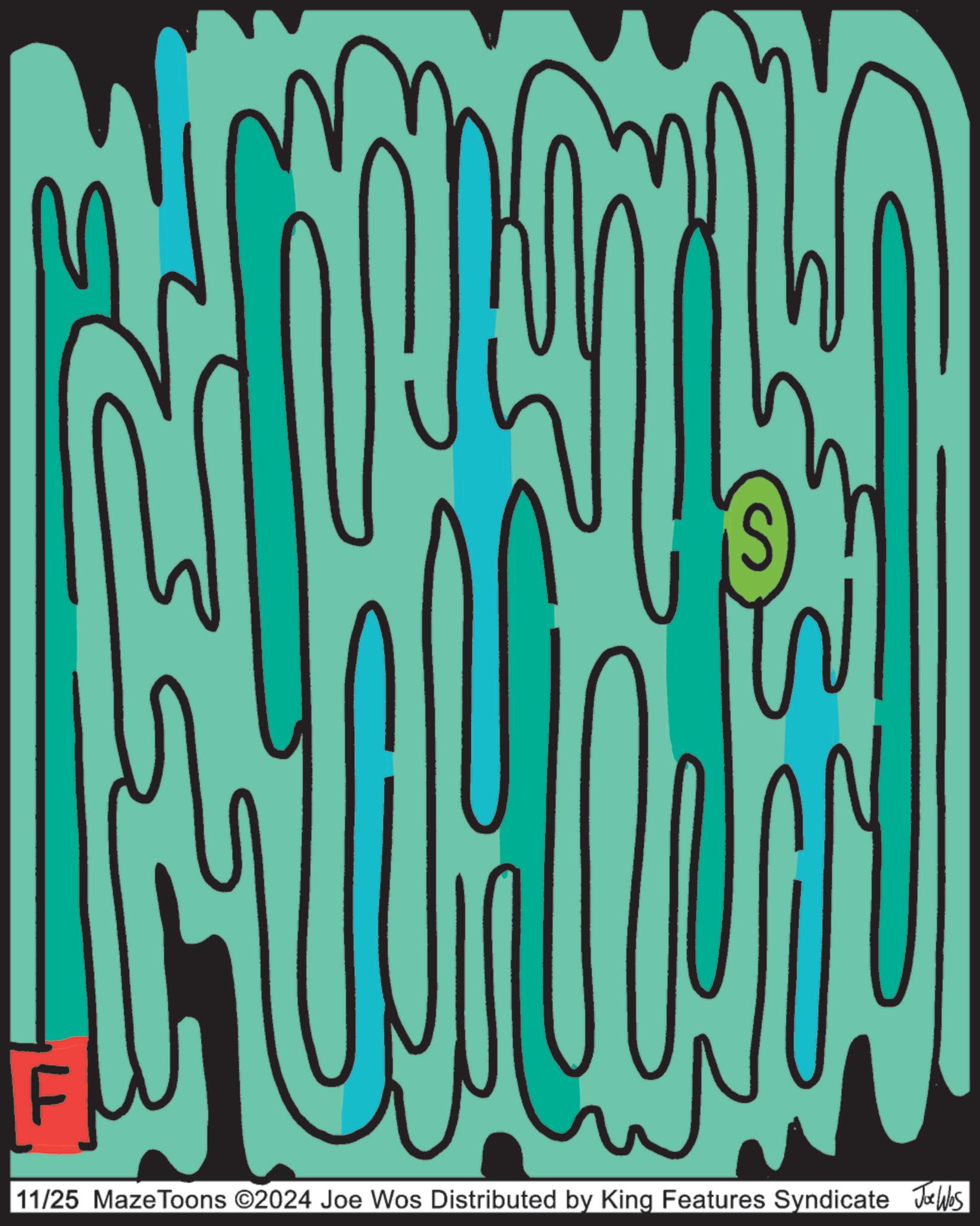 Graphic design OCR: 11/25 MazeToons ©2024 Joe Wos Distributed by King Features Syndicate Joe Was 11/25 MazeToons © 2024 Joe Wos Distributed by King Features Syndicate Joe Was