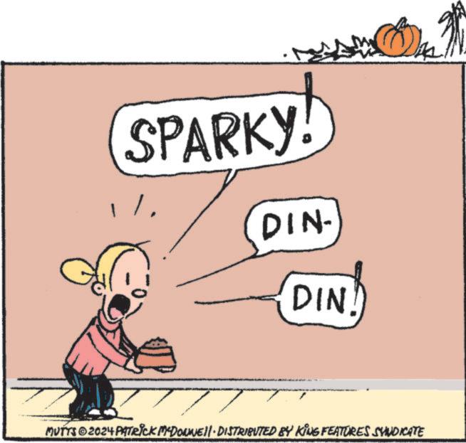 Art OCR: SPARKY! DIN- DIN MUTTS 2024 PATRICK MCDONNEL!· DISTRIBUTED BY KING FEATURES SYNDICATE SPARKY ! DIN- DIN MUTTS 2024 PATRICK MCDONNEL ! · DISTRIBUTED BY KING FEATURES SYNDICATE