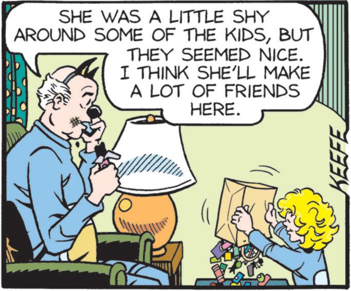 Art OCR: SHE WAS A LITTLE SHY AROUND SOME OF THE KIDSBUT THEY SEEMED NICE. I THINK SHE'LL MAKE A LOT OF FRIENDS HERE. ???? KEEFE SHE WAS A LITTLE SHY AROUND SOME OF THE KIDSBUT THEY SEEMED NICE . I THINK SHE'LL MAKE A LOT OF FRIENDS HERE . ???? KEEFE