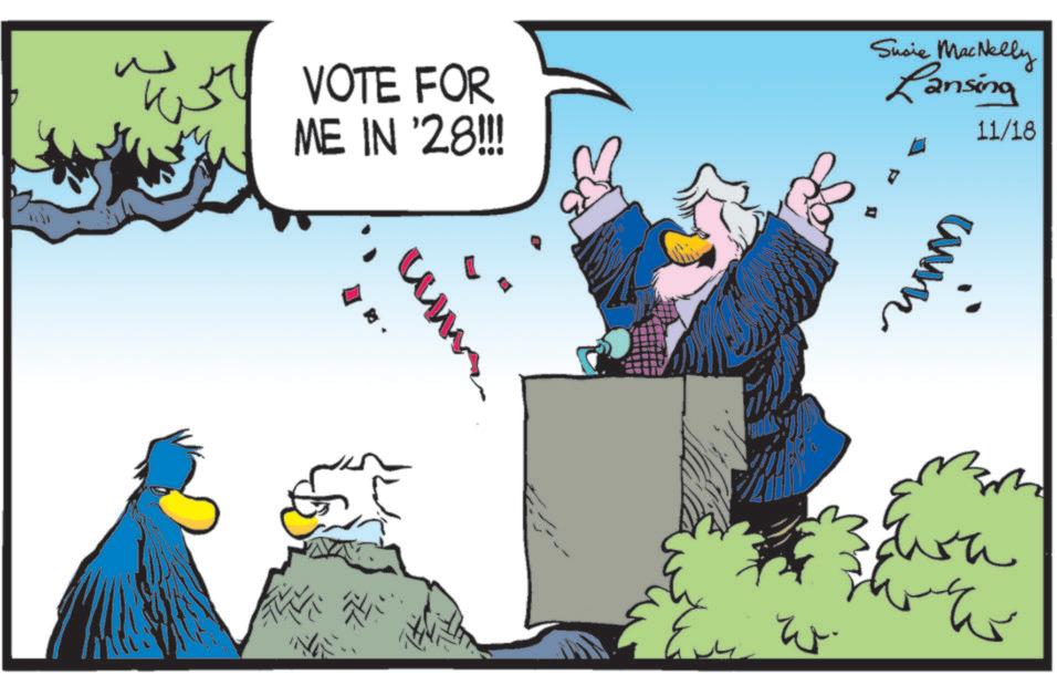 Illustration OCR: W VOTE FOR ME IN '28!!! Sucie MacNelly Lansing 11/18 m ww ????? W VOTE FOR ME IN '28 !!! Sucie MacNelly Lansing 11/18 m ww ?????