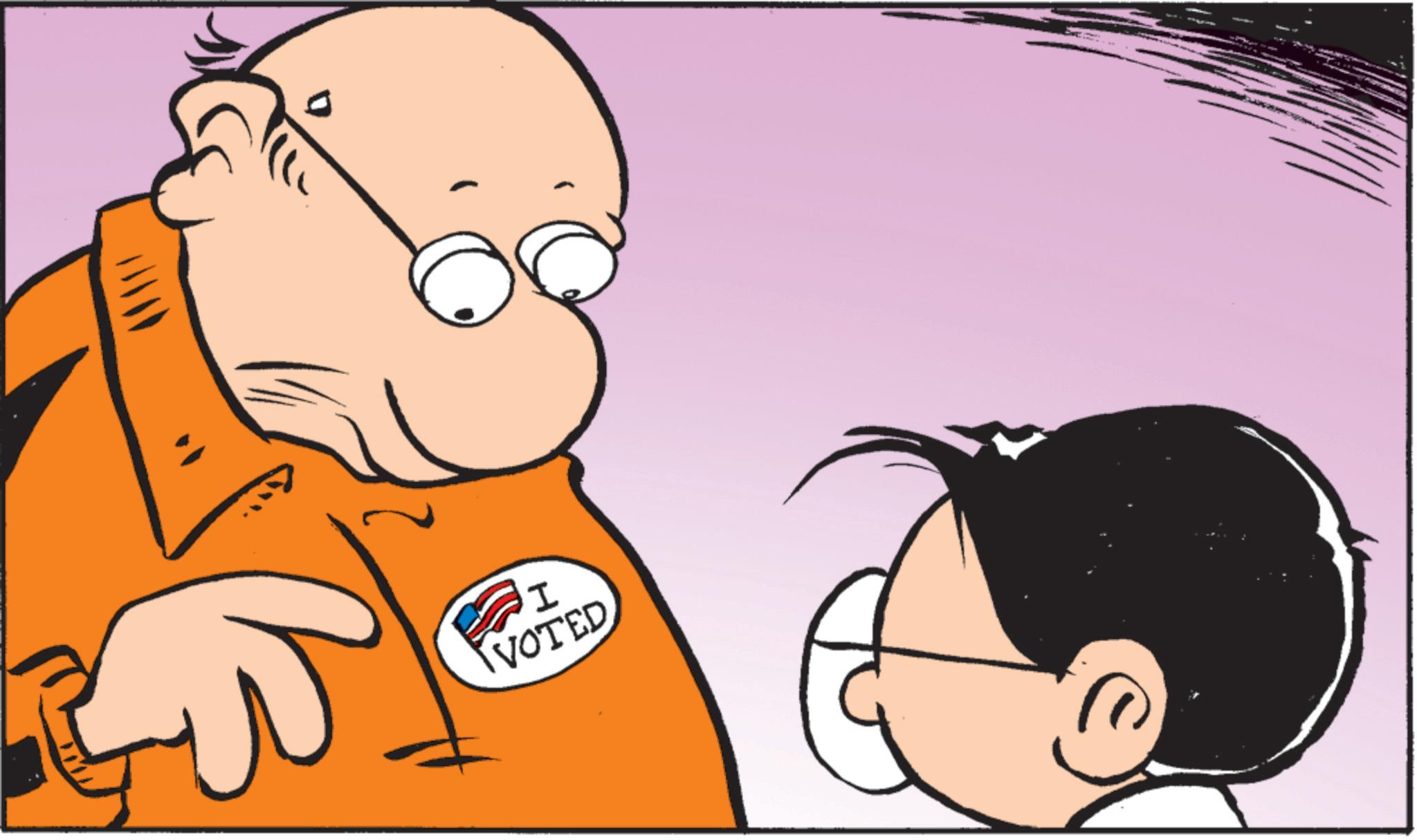 Animated cartoon OCR: I I VOTED I I VOTED