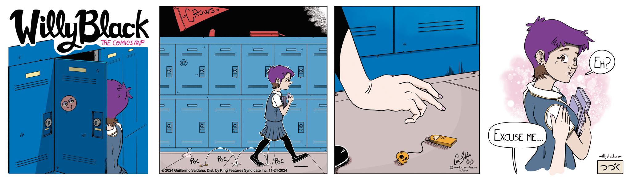 Drawing OCR: 2 Willy Black THE COMICSTRIP 10 10 10 CRows= OI 10 O Poc Poc ???? Poc 2024 Guillermo SaldañaDist. by King Features Syndicate Inc. 11-24-2024 OF 10 ©2024 GUILLERMO SEL 11/2024 EH? EXCUSE ME... willyblack.com |??? 2 Willy Black THE COMICSTRIP 10 10 10 CRows = OI 10 O Poc Poc ???? Poc 2024 Guillermo SaldañaDist . by King Features Syndicate Inc. 11-24-2024 OF 10 © 2024 GUILLERMO SEL 11/2024 EH ? EXCUSE ME ... willyblack.com | ???