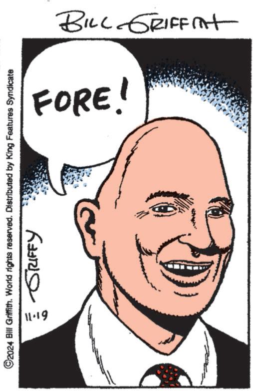 Facial expression OCR: BILL GRIFFIN FORE! ©2024 Bill Griffith. World rights reserved. Distributed by King Features Syndicate GRIFFY BILL GRIFFIN FORE ! © 2024 Bill Griffith . World rights reserved . Distributed by King Features Syndicate GRIFFY