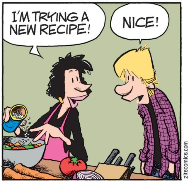 Interaction OCR: I'M TRYING A NEW RECIPE! NICE! zitscomics.com I'M TRYING A NEW RECIPE ! NICE ! zitscomics.com