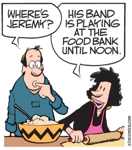 Interaction OCR: WHERE'S JEREMY? W HIS BAND IS PLAYING AT THE FOOD BANK UNTIL NOON. 5 zitscomics.com WHERE'S JEREMY ? W HIS BAND IS PLAYING AT THE FOOD BANK UNTIL NOON . 5 zitscomics.com