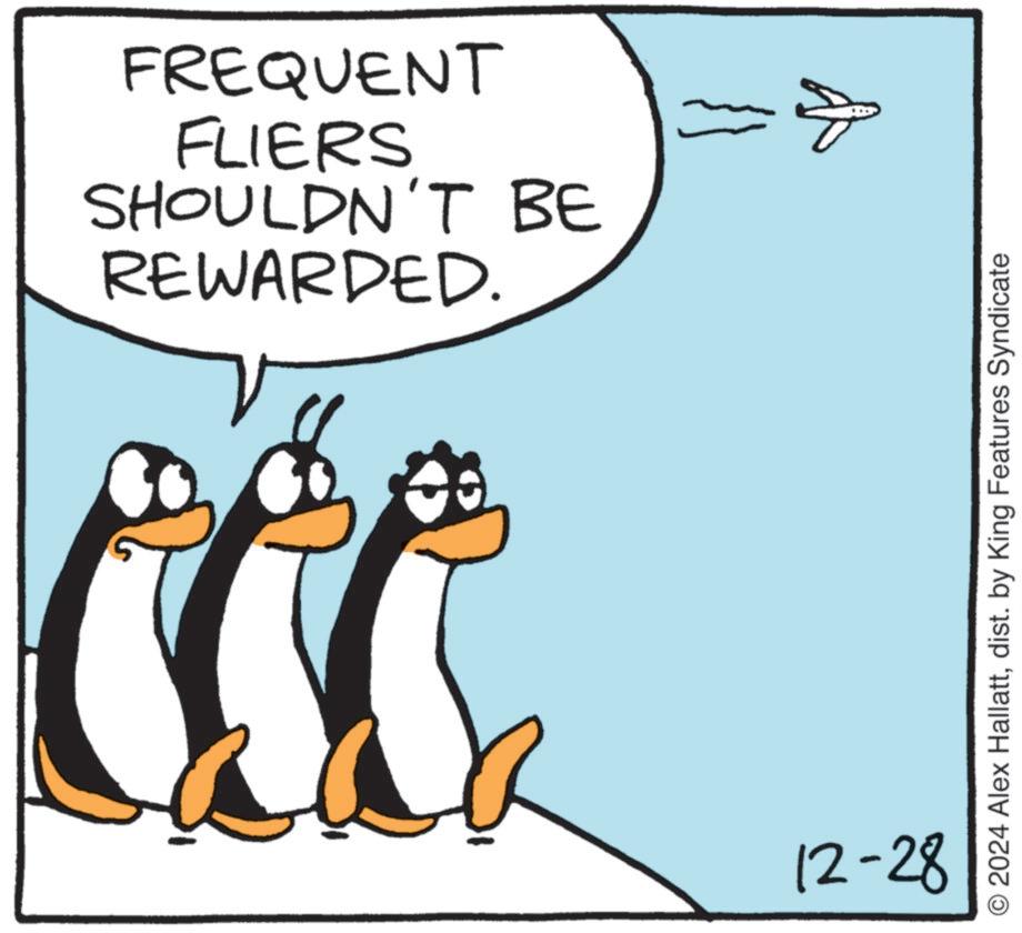 Animated cartoon OCR: FLIERS FREQUENT REWARDED. SHOULDN'T BE 12-28 O2024 Alex Hallattdist. by King Features Syndicate FLIERS FREQUENT REWARDED . SHOULDN'T BE 12-28 O2024 Alex Hallattdist . by King Features Syndicate