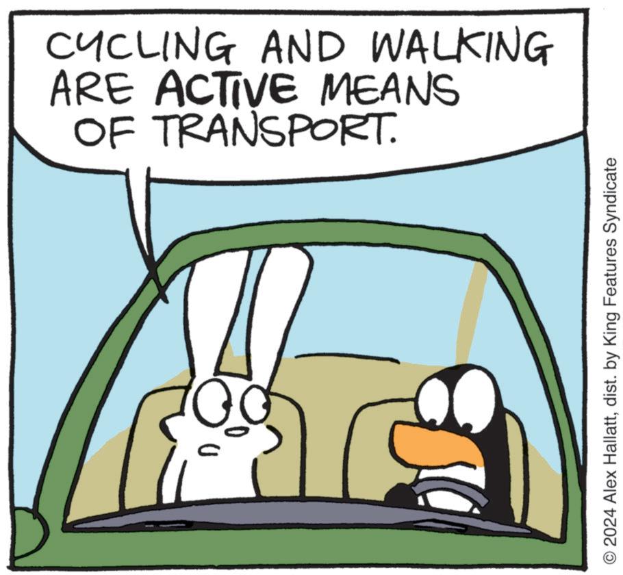 Animated cartoon OCR: CYCLING AND WALKING ARE ACTIVE MEANS OF TRANSPORT. 2024 Alex Hallattdist. by King Features Syndicate CYCLING AND WALKING ARE ACTIVE MEANS OF TRANSPORT . 2024 Alex Hallattdist . by King Features Syndicate