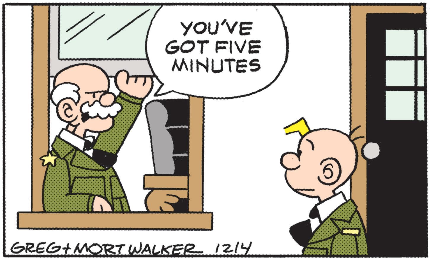 Conversation OCR: YOU'VE GOT FIVE MINUTES GREG MORT WALKER 1214 YOU'VE GOT FIVE MINUTES GREG MORT WALKER 1214