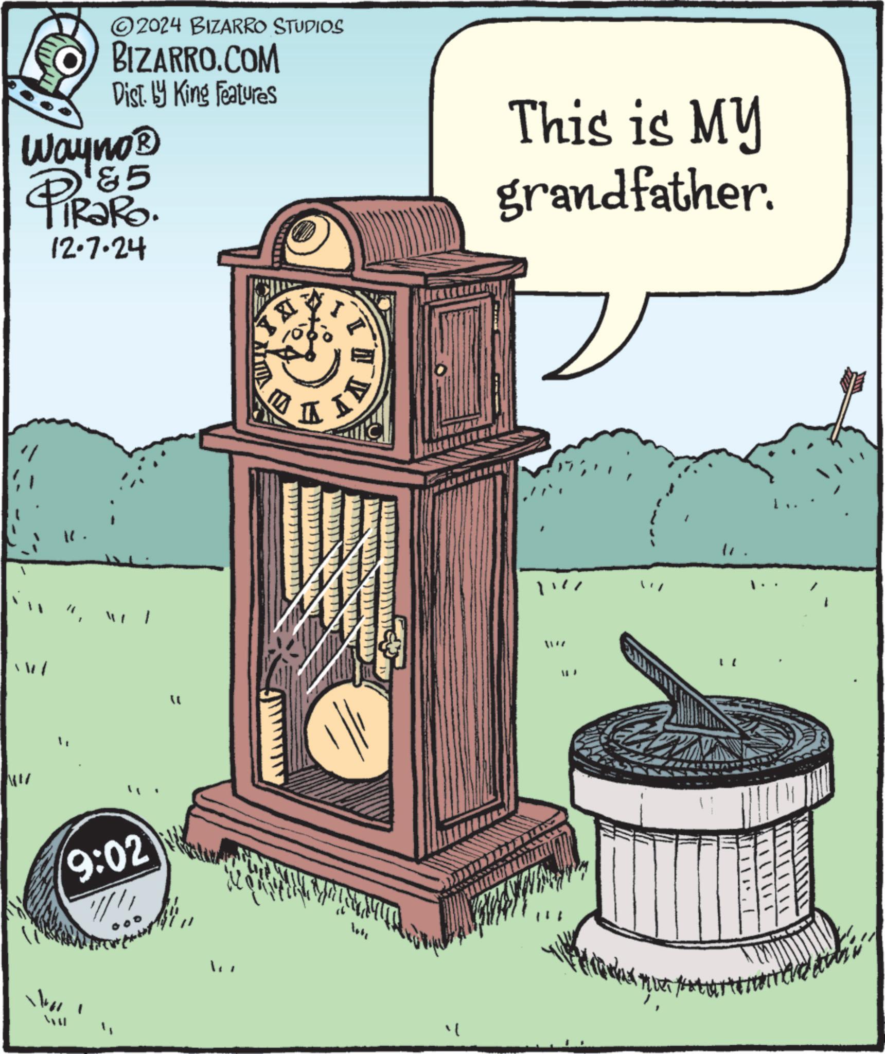 Parallel OCR: ©2024 BIZARRO STUDIOS BIZARRO.COM Dist. by King Features Wayno? '&5 PiRaRO. 12-7-24 WWW Wil 11. 9:02 000 W ?I This is My grandfather. 1177 " ' ??? © 2024 BIZARRO STUDIOS BIZARRO.COM Dist . by King Features Wayno? ' & 5 PiRaRO . 12-7-24 WWW Wil 11 . 9:02 000 W ?I This is My grandfather . 1177 " ' ???