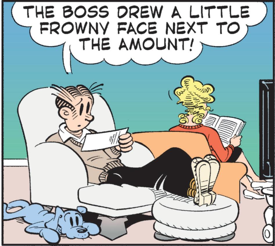 Illustration OCR: THE BOSS DREW A LITTLE FROWNY FACE NEXT TO THE AMOUNT! 0 THE BOSS DREW A LITTLE FROWNY FACE NEXT TO THE AMOUNT ! 0