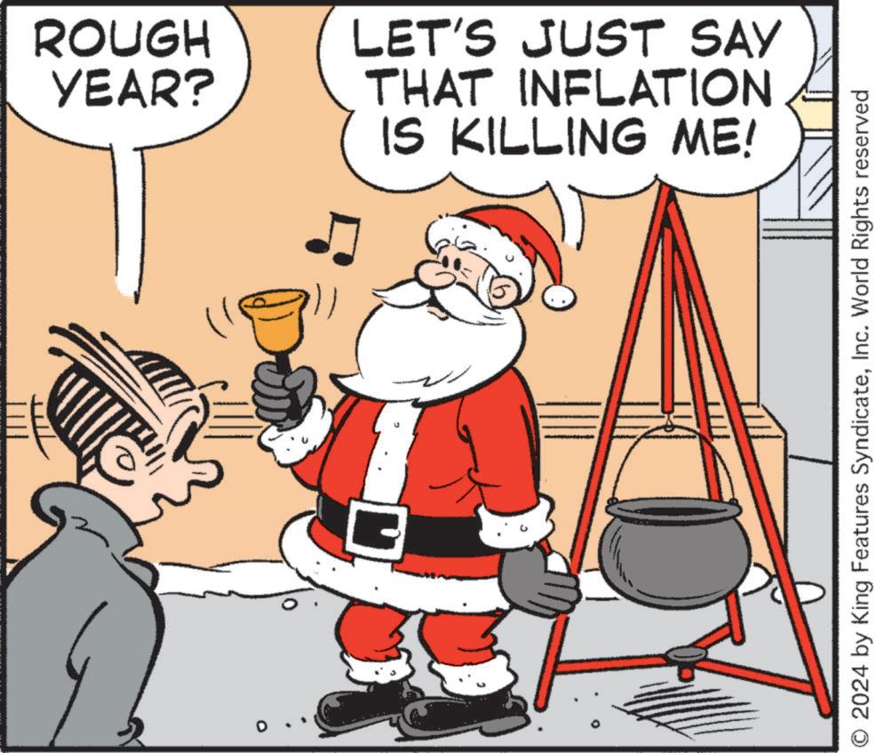 Animated cartoon OCR: ROUGH YEAR? LET'S JUST SAY THAT INFLATION IS KILLING ME! O 2024 by King Features SyndicateInc. World Rights reserved ROUGH YEAR ? LET'S JUST SAY THAT INFLATION IS KILLING ME ! O 2024 by King Features SyndicateInc. World Rights reserved